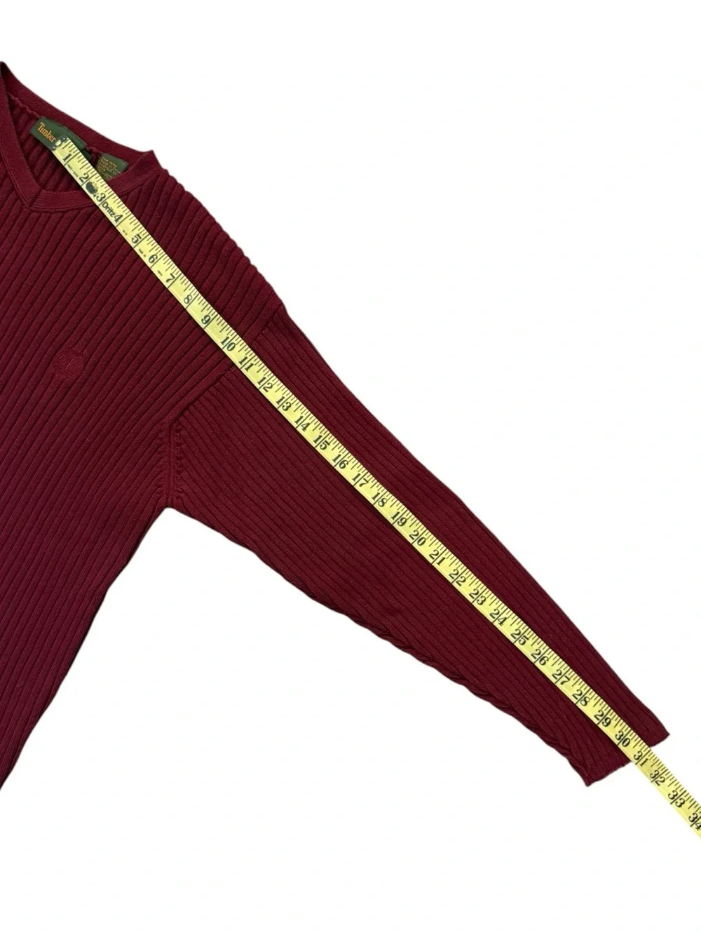 Vintage 2001 Timberland Rib Knit V Neck Sweater Burgundy Cotton Medium Y2K Logo